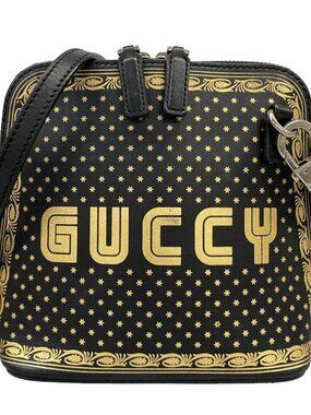 Gucci Shoulder Bag Guccy Black Gold Leather X